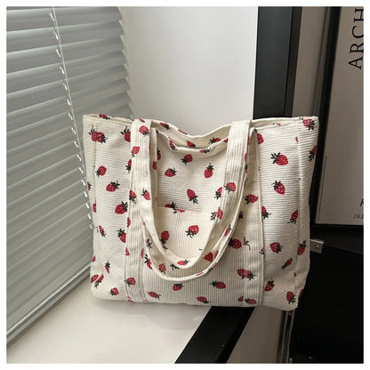 Sac fourre-tout décontracté à motif de fraises, grande capacité, sacs à bandoulière pour femmes, sacs à main chics et simples, grand sac de courses en nylon, sacs à main pour étudiants