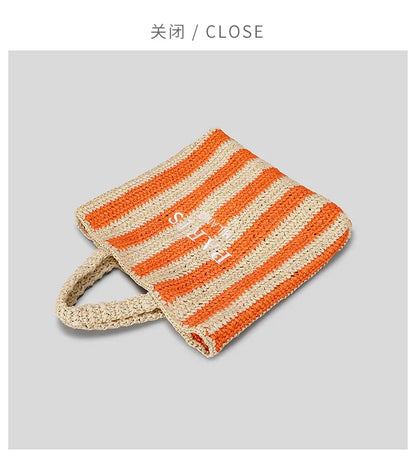 Casual Striped Straw Tote Bag Designer Letters Woven Women Handbags Handmade Summer Beach Bag Big Bali Travel Shopper Purse 2024