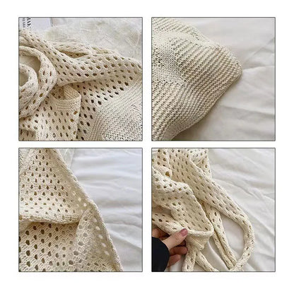 Casual Hollow Out Knitted Women Shoulder Bags Woolen Weave Large Capacity Tote Bag Summer Beach Bag Big Shopper Purses 2024