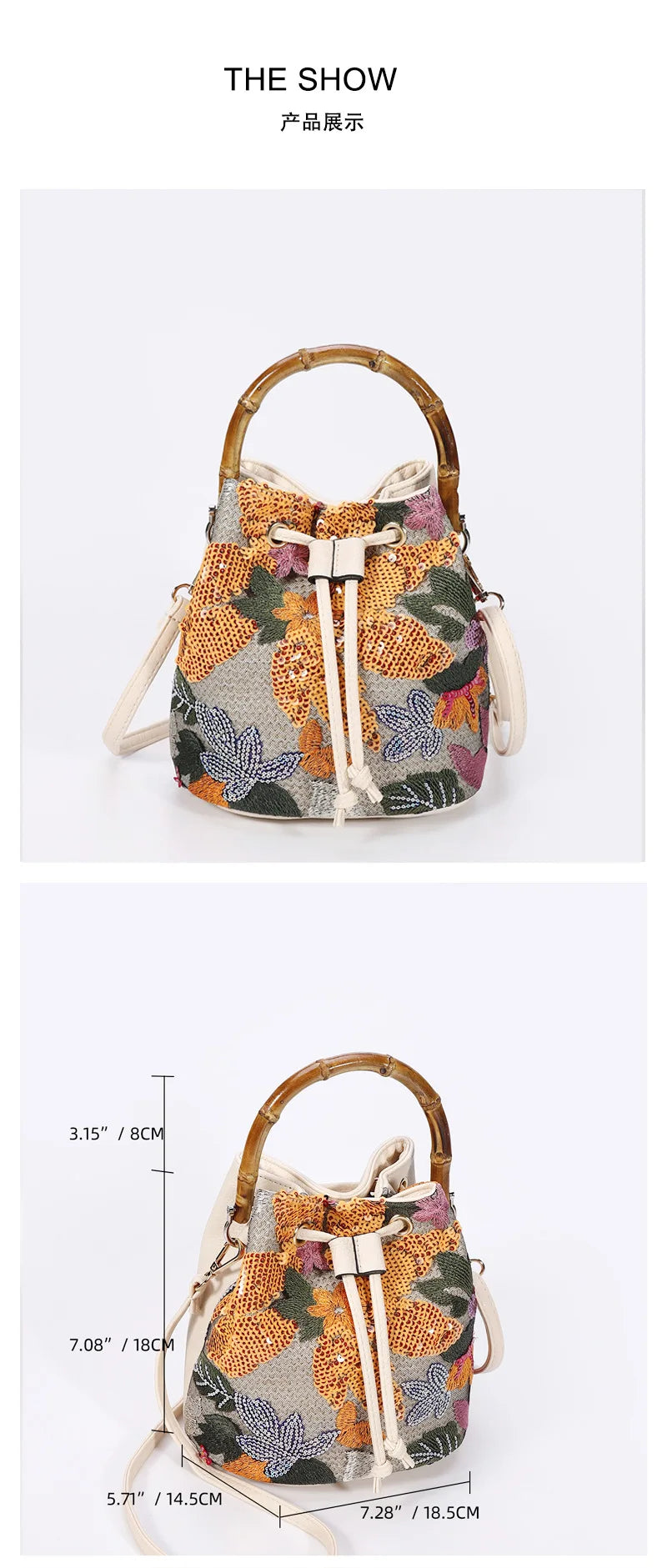 Bolsos de cubo con bordado de lentejuelas de moda, bolsos de mano con asa Baboom para mujer, bolsos cruzados de paja con flores, bolsos de playa de verano