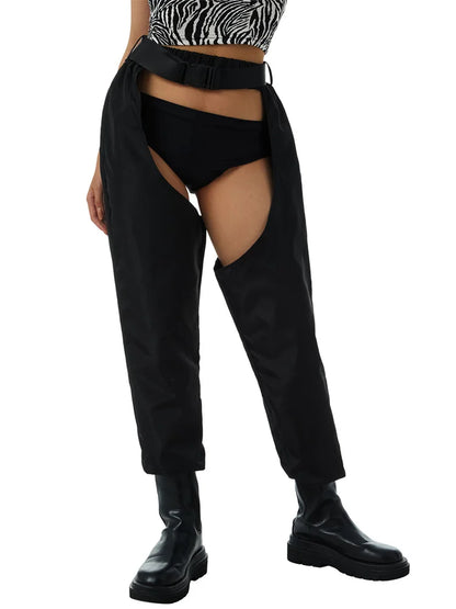 Pantalones cargo holgados para mujer, color sólido/constante, cintura alta, hebilla, pantalones ahuecados, pantalones largos sexys góticos punk para club