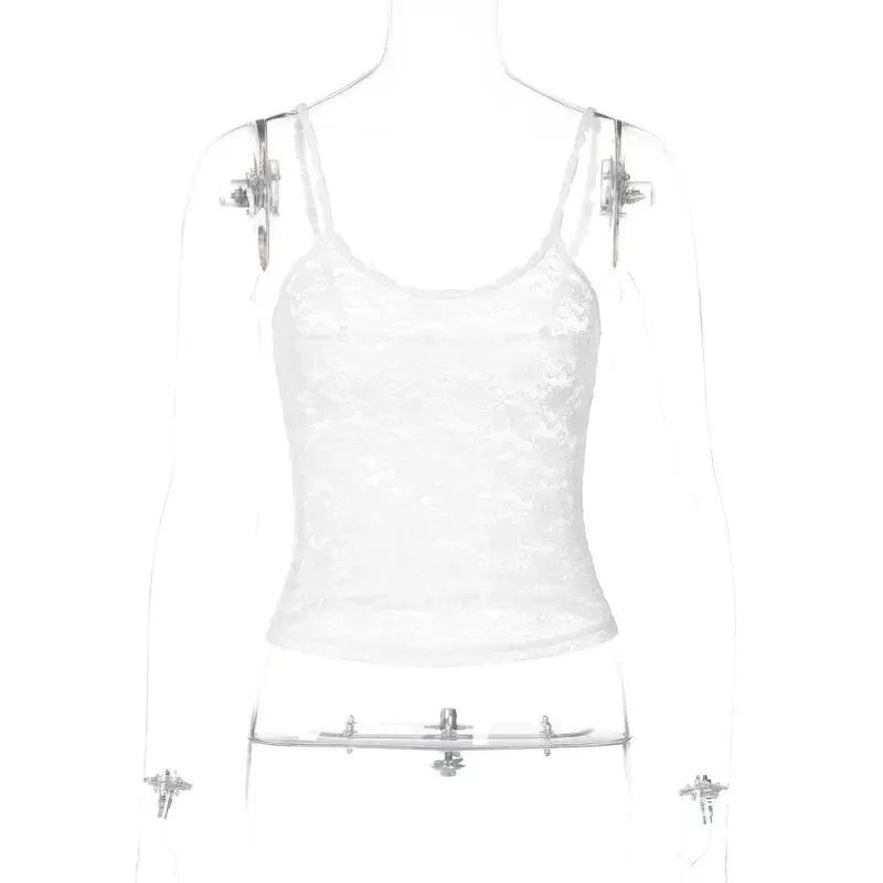 Hawthaw Sexy Femmes 2024 Été Dentelle Transparente Fête Club Streetwear Blanc Débardeurs Camis Articles En Gros Pour Les Entreprises