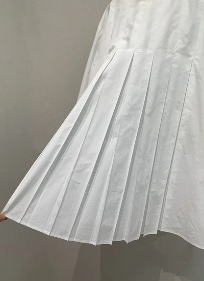 DEAT Fashion Vestido camisero holgado de mujer con solapa y botonadura sencilla, 65 % algodón, manga larga, por encima de la rodilla, plisado, primavera 2024 7AB2799