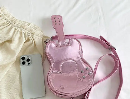 Bolso de mano para mujer, bonito bolso bandolera pequeño con forma de violín, bolso de mujer con láser, bolso de hombro pequeño de verano