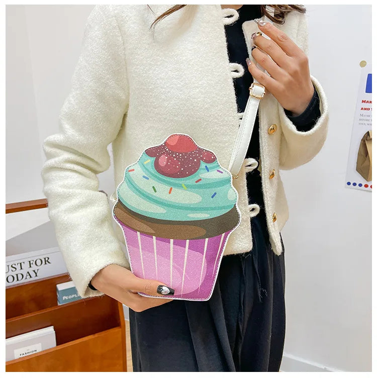 Bolso de hombro para mujer, pequeño bolso cruzado con dibujos animados, dulce y divertido bolso de mano con forma de pastel personalizado