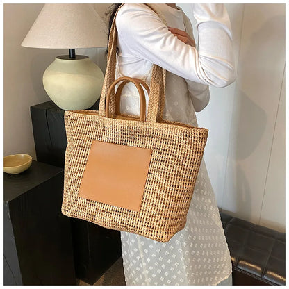 Casual Large Capacity Straw Tote Bag Hollow Paper Weave Women Shoulder Bags Handmade Summer Beach Handbag Big Bali Shopper Purse