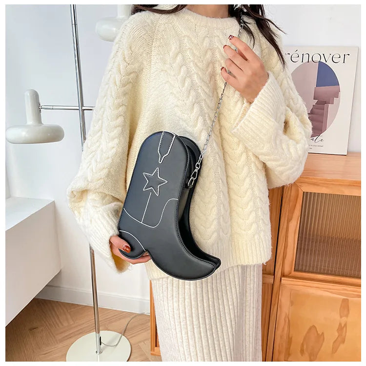 Fashion Funny Long Boots Shaped Handbag Women's Creative Leather Single Shoulder Bag Gothic Personalized Party Mujer Femme Bag