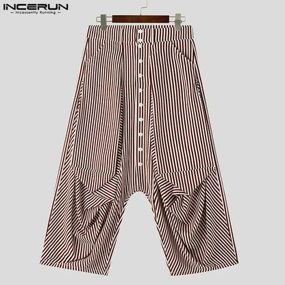 Pantalones a rayas para hombre 2024, pantalones holgados con botones para correr, pantalones de tiro caído a la moda, ropa de calle para hombre, pantalones casuales irregulares S-5XL INCERUN