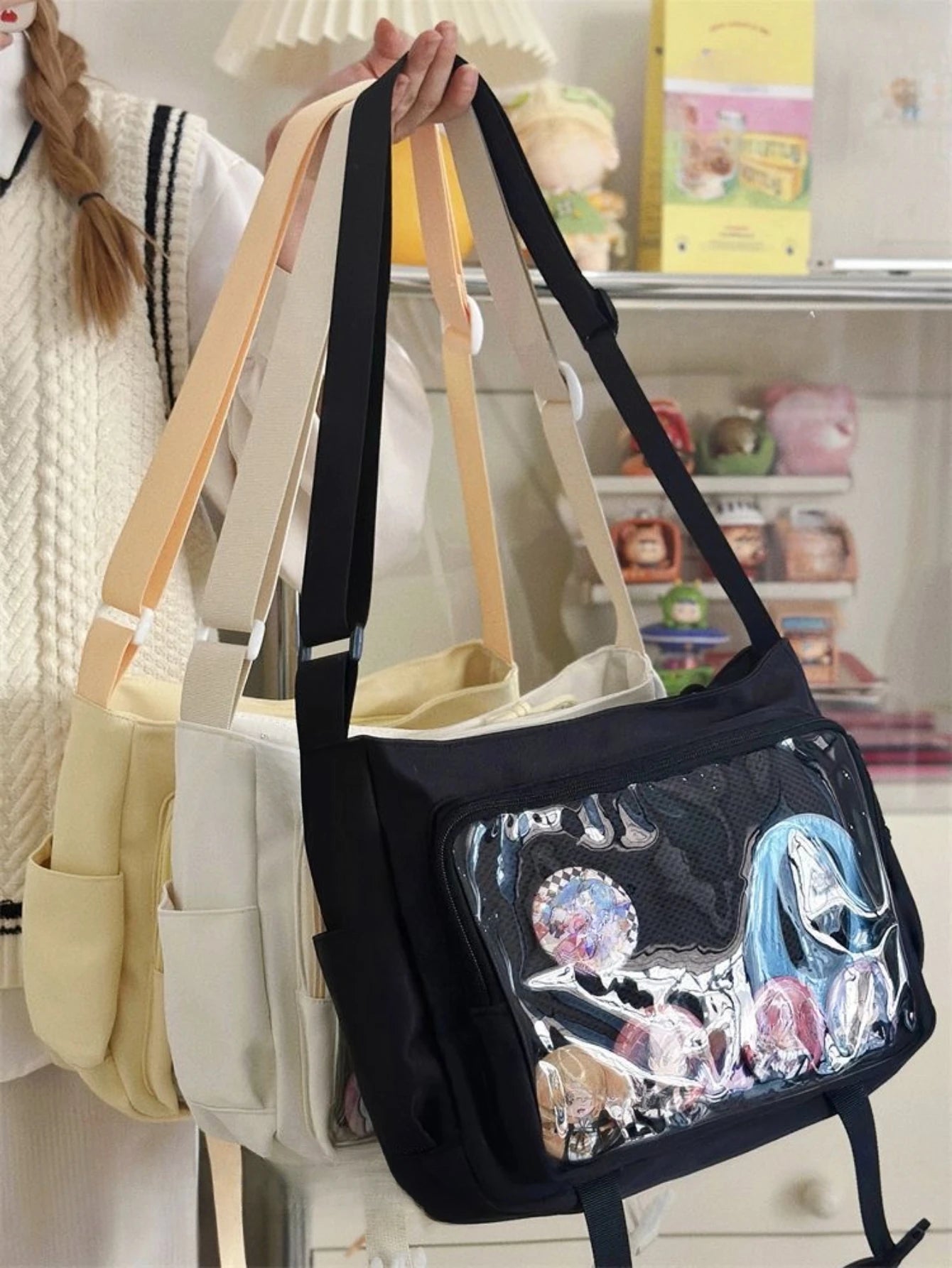 2 Ways Kawaii School Girls Itabag Crossbody Bags Women Satchel Transparent Pocket Handbags DIY Ita Bag With Badges Display Plate