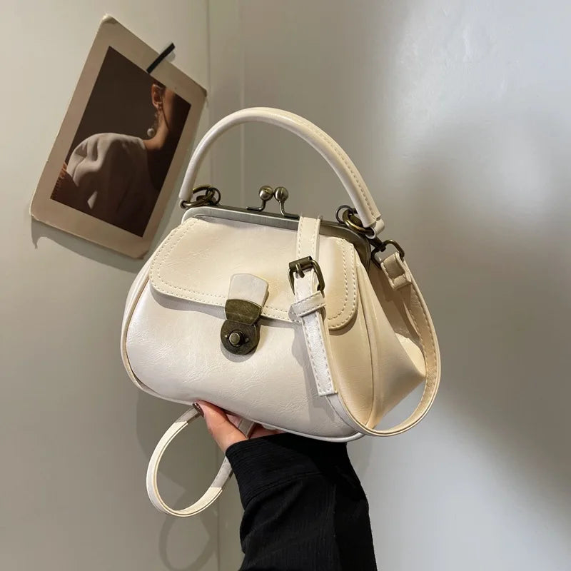 Bolso de mano con clip para mujer, bolso bandolera de cuero, bolso cruzado japonés, bolso con asa superior de color sólido, bolso de cena 2024 バッグ