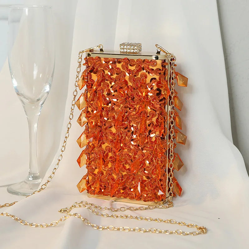 New Vintage Handmade Beaded Embroidered Shoulder Bag Women Beaded Evening Bag Small Square Dinner Bag