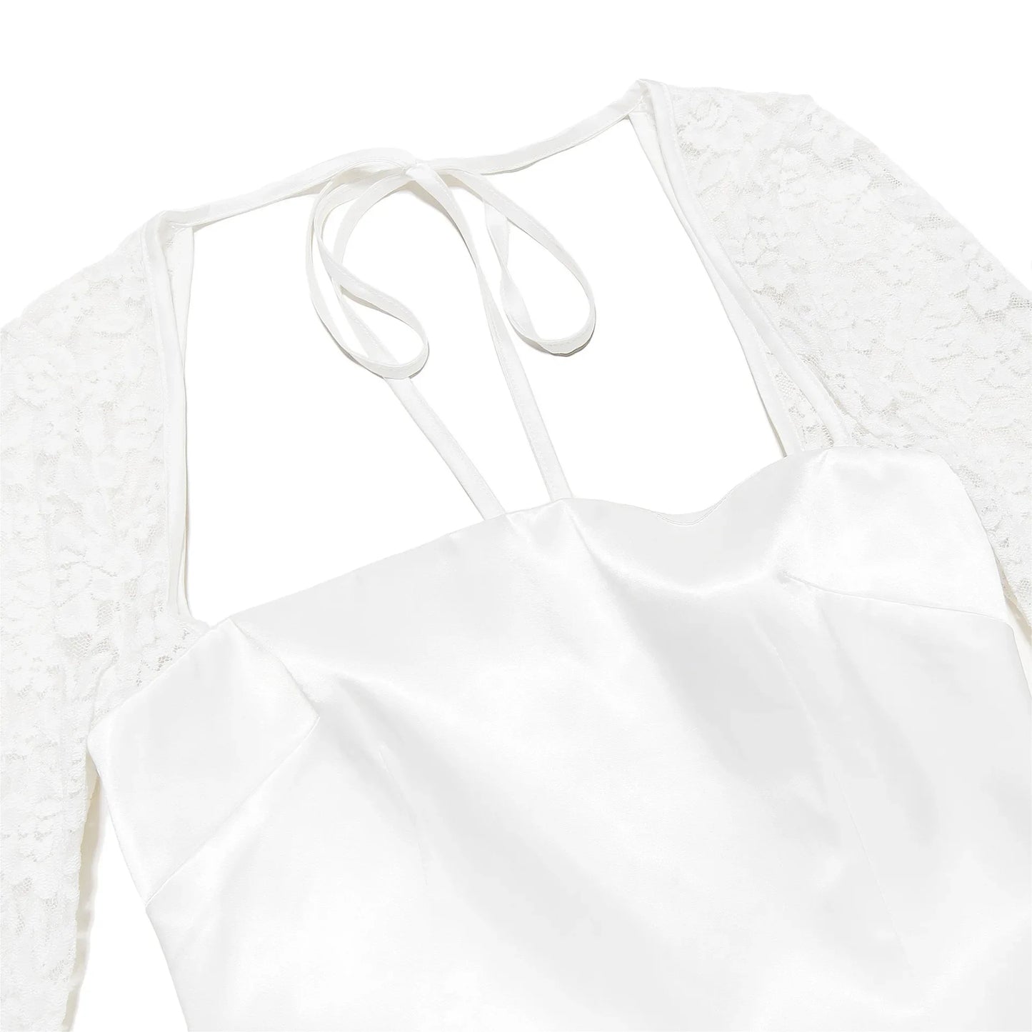 Suninheart Robes d'été à manches en dentelle pour femmes 2024 Nouvelle mode Robes de soirée trapèze Robe en satin blanc Vêtements pour femmes 2024