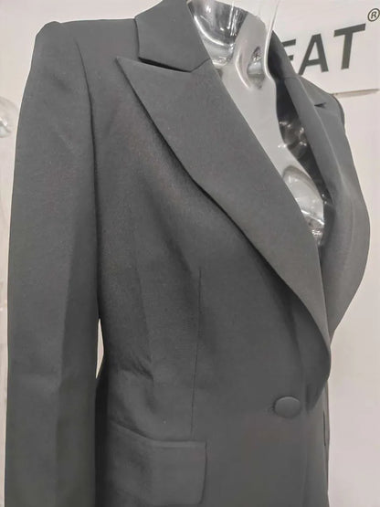 DEAT Fashion Blazer pour femme, col cranté, manches longues, bouton unique, au-dessus du genou, slim, couleur unie, pardessus, printemps 2024, nouveau 7AB3424