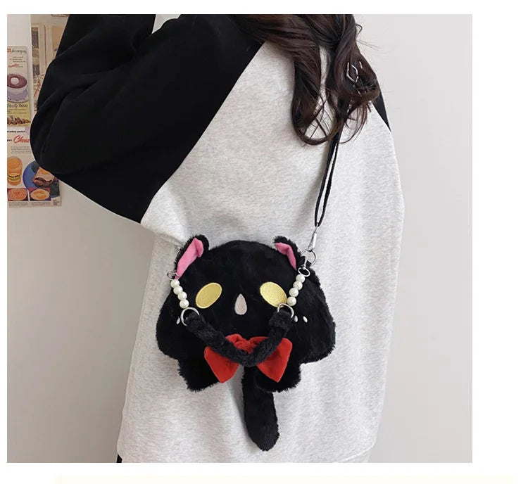 2024 Nuevo bolso de hombro de gato de peluche Lindo bolso de mano pequeño Bolso de mano de diseño de dibujos animados para mujer Elegante bolso cruzado Monedero