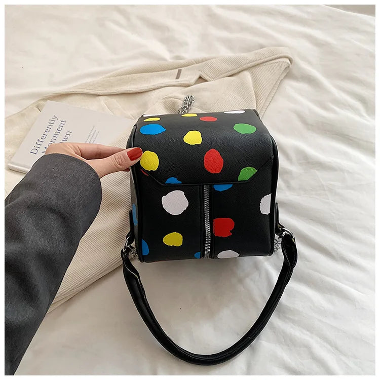 Bolso de hombro para mujer, divertido bolso con forma de dado, moderno bolso de mano con diseño de ondas en colores contrastantes, elegante bolso cruzado portátil para mujer, pequeño bolso cuadrado