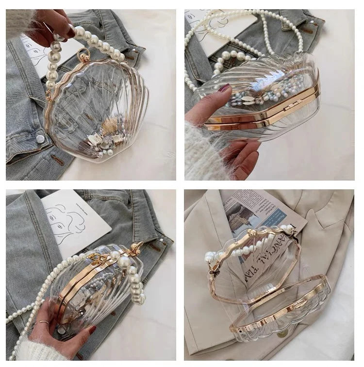 Sac à bandoulière en acrylique transparent pour femme, sac à main avec perles et chaînes, couleur bonbon, petits sacs à main