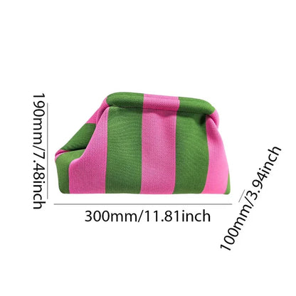 Bolso de mano de punto a rayas de moda para mujer, bolso de mano con paneles con clip y diseño informal para playa, ideal para vacaciones de verano 2024