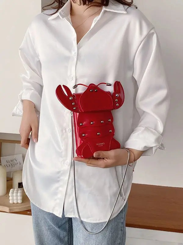 Funny Crayfish Shape Pu Shoulder Bag For Women Summer Red Phone Bag Girls' Chain Small Crossbody Bag