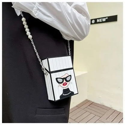 Petit sac à bandoulière pour femme, sac en forme de étui à cigarettes amusant, sac à lunettes tendance pour fille, sac à chaîne avec poignée en chaîne de perles, sac à boîte