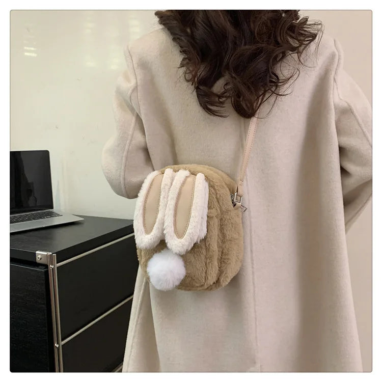 Plush Rabbit Single Shoulder Bag Doll Crossbody Bag For Girls 2024 New Cute Small Coin Wallet Phone Bag Toys For Children