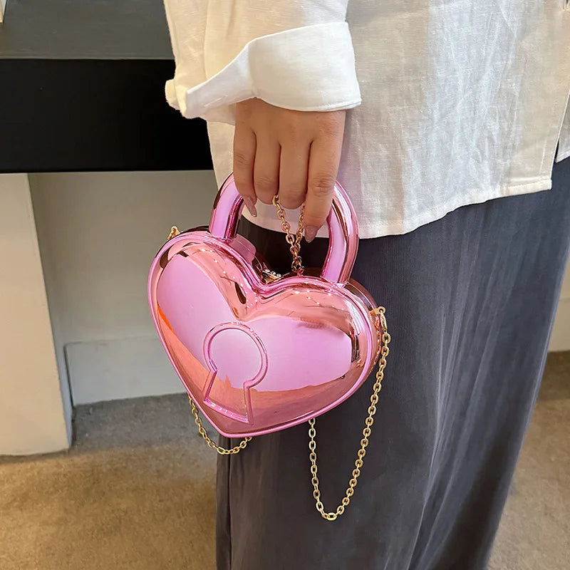 Bolso de acrílico para mujer 2024 nueva moda bolso de mano de color caramelo con forma de corazón bolso bandolera con cadena bolso de hombro