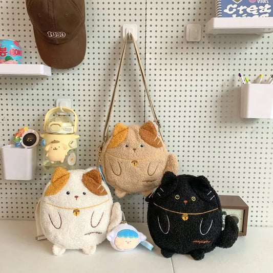 Bolso de peluche de gato de jengibre kawaii de estilo japonés, bolsos y carteras suaves y cálidos para mujer, bolso de hombro para niñas, bolsos de mano para mujer, bolso de mano