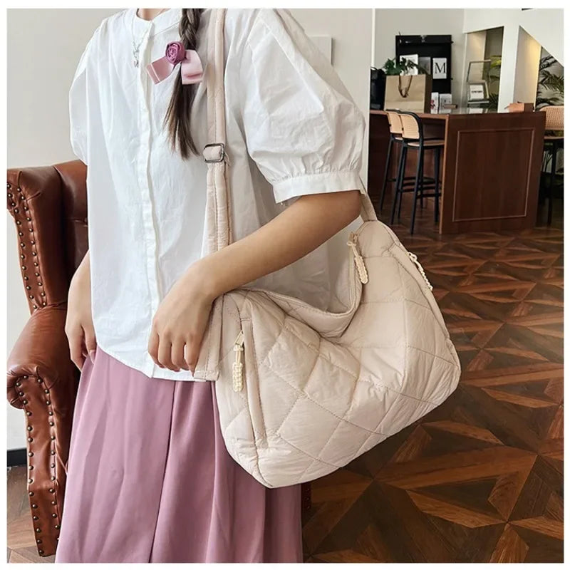 Bolsos de hombro acolchados informales para mujer, tipo bandolera, de nailon, de gran capacidad, tipo almohada