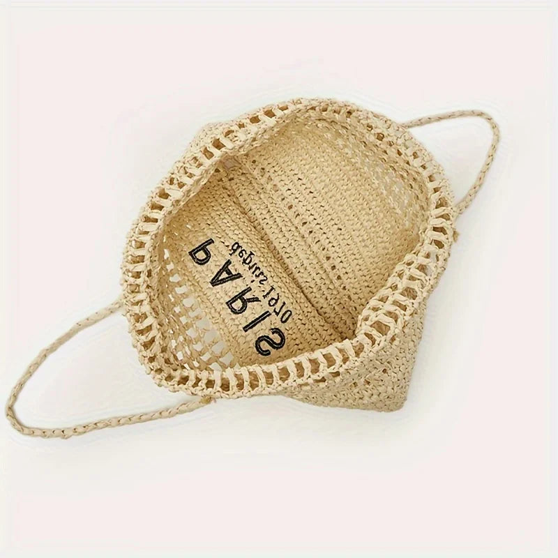 casual hollow out straw bag letters weave women shoulder bags handmade lady handbags summer beach large tote bali purses 2024