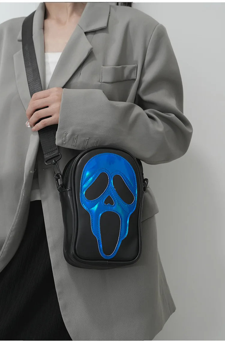 Bolso bandolera para hombre y mujer, estilo coreano, divertido bolso de hombro con calavera fantasma láser, bolso pequeño suave para teléfono móvil