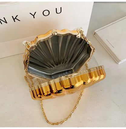 Evening Bags Shell Shape Women Clutch Bags 2023 New Wedding Bridal Handbag Pearl Beaded Fashion Shell Chain Party Bags