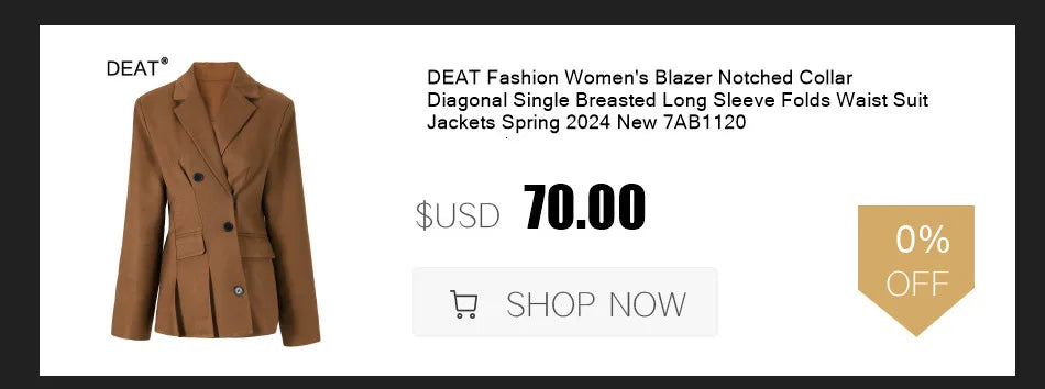 DEAT Fashion - Chaqueta de mujer con muescas, mangas largas, doble botonadura, largo medio, abrigo ajustado, primavera 2024, nuevo 7AB3405