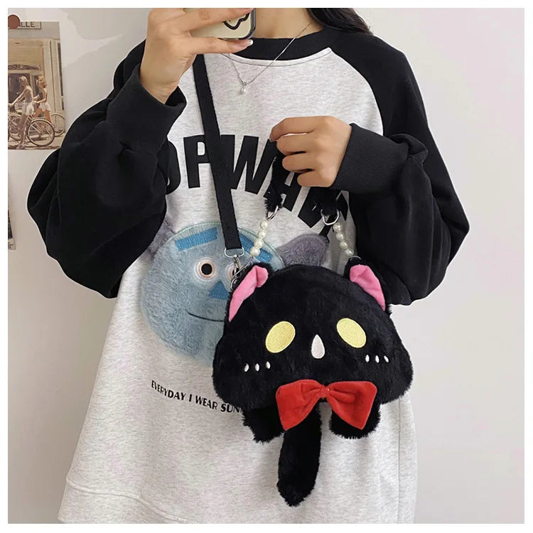 2024 Nuevo bolso de hombro de gato de peluche Lindo bolso de mano pequeño Bolso de mano de diseño de dibujos animados para mujer Elegante bolso cruzado Monedero