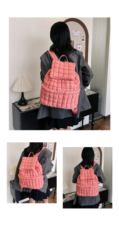 Mochilas acolchadas de moda para mujer, mochilas acolchadas de nailon suave de diseñador para niñas, bolsos de viaje livianos, bolsos universitarios