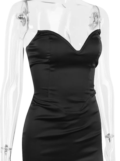 Suninheart - Vestido largo de sirena sin tirantes para mujer, ropa de fiesta, elegante vestido de cóctel negro de doble capa 2023