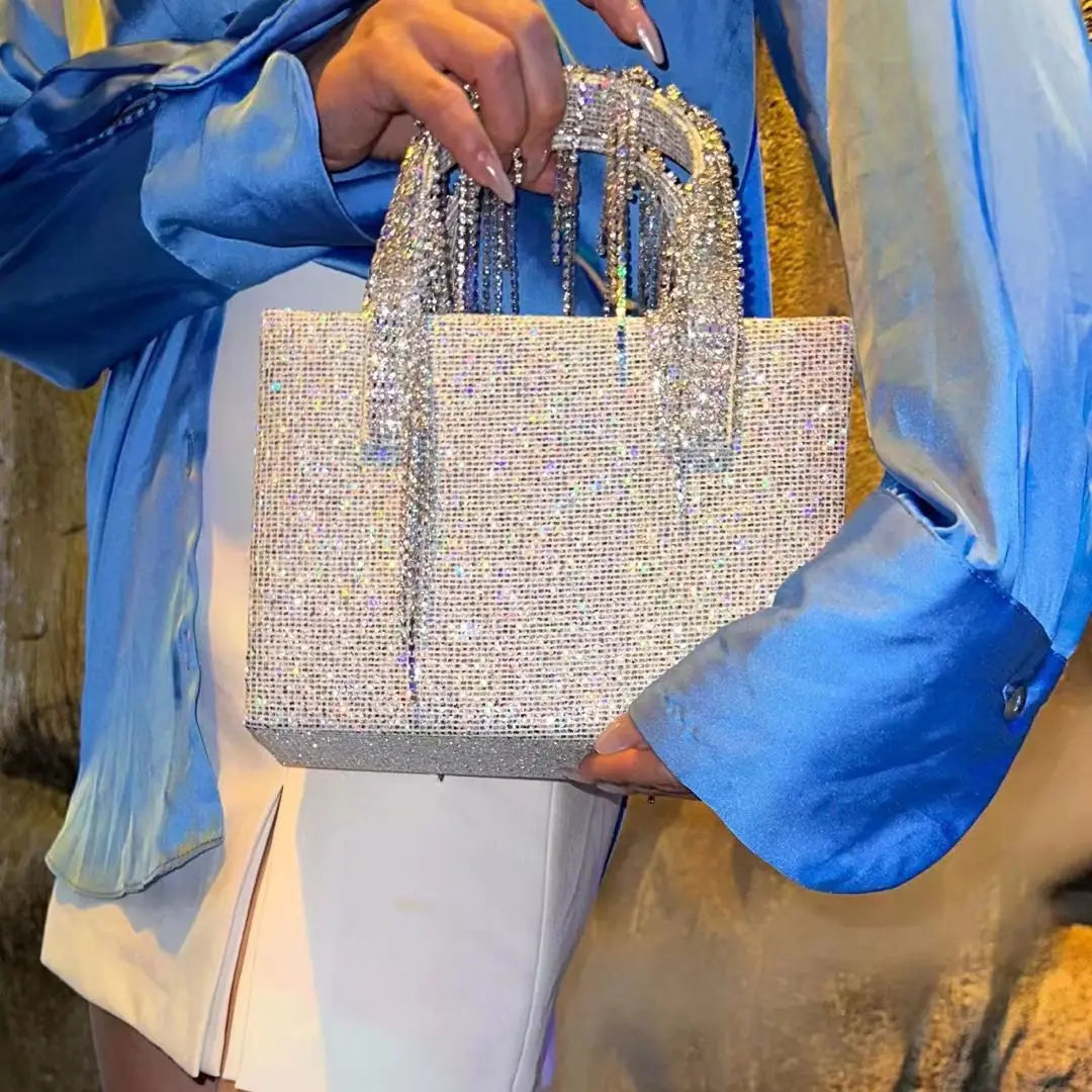 Bolso de mano para mujer, con forma de diamante, cuadrado, con borlas y asa brillante, para mujer, bandolera de un solo hombro