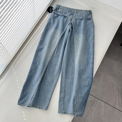 DEAT Fashion Women's Wear Jeans In Both Front And Back High Waist Deconstruct Two Fake Loose Denim Pants Winter 2024 New 7AB2797