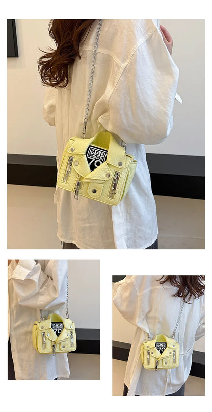 Bolso de mano para mujer, pequeño, con forma de chaqueta, bolso de hombro, bonito bolso cruzado para mujer, bolso de cadena con remaches a la moda