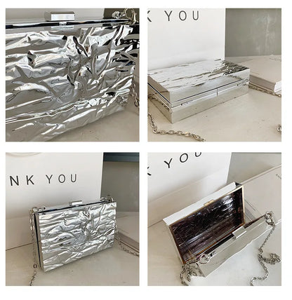 Ice Crack Acrylic Box Shape Handbag Fashion Chain Shoulder Messenger Bag Evening Bag