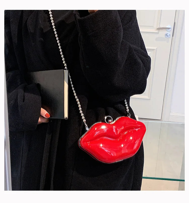 Sexy Red Lips Design Women Party Clutch Evening Bag Transparent Female Chain Bag Crossbody Bag Purses and Handbags Pouch Fashion