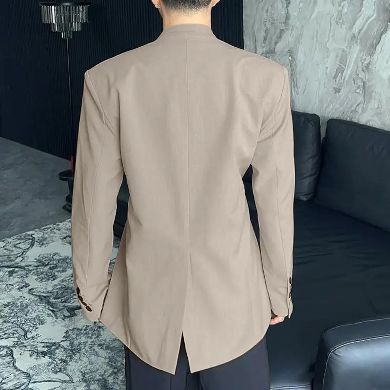 2023 Men Blazer Solid Color V Neck Long Sleeve Button Lace Up Male Suits Streetwear Korean Fashion Casual Thin Coats INCERUN