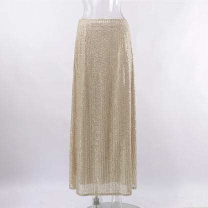 Suninheart Summer Elegant Midi Sequins Women Skirt 2023 Casual Skirts Long Fashion Women Clothing Streetwear Classic Skirt