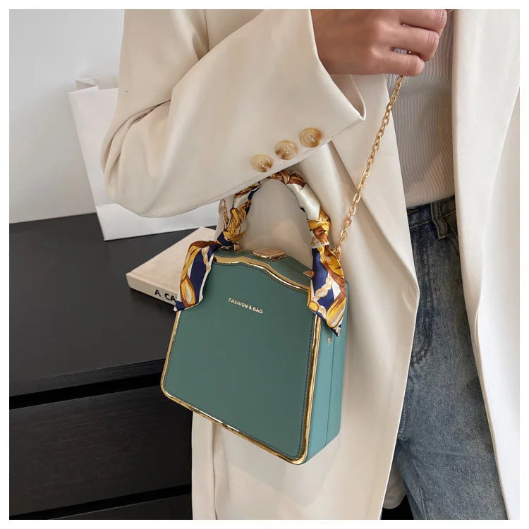 Silk scarf women's small square bag new fashion box bag brand retro chain handbag shoulder messenger bag