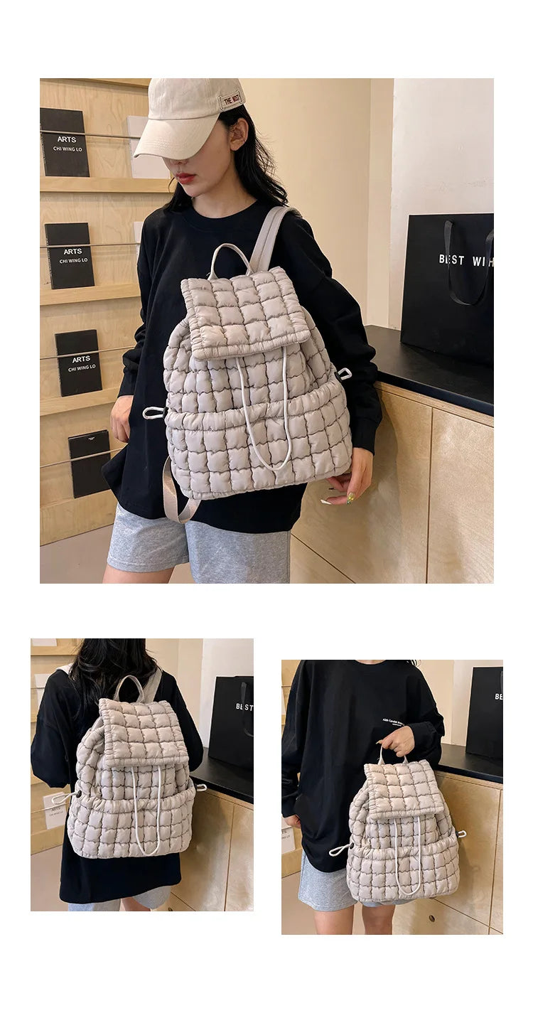 Mochilas acolchadas de moda para mujer, mochilas acolchadas de nailon suave de diseñador para niñas, bolsos de viaje livianos, bolsos universitarios