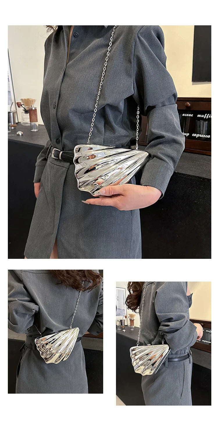 Bolso de acrílico 2024, bolso de hombro con cara brillante a la moda, bolso cruzado para mujer, bolso pequeño con cadena y concha