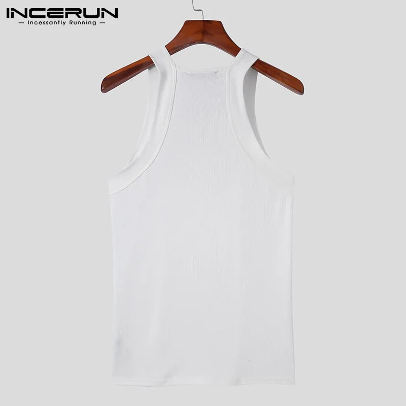 2023 Fashion Men Tank Tops Solid Color O-neck Sleeveless Skinny Vacation Casual Vests Streetwear Party Men Clothes S-5XL INCERUN