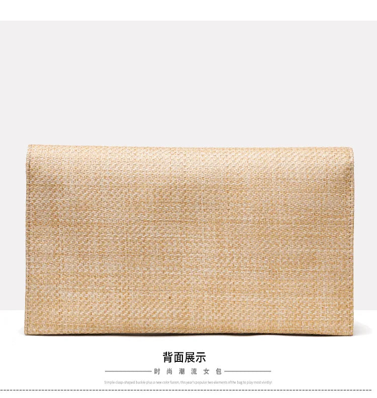 Casual Straw Clutch Bag for Women Chic Metal Lock Lady Handbags Vintage Summer Beach Bag Fashion Party Purses for Female 2024