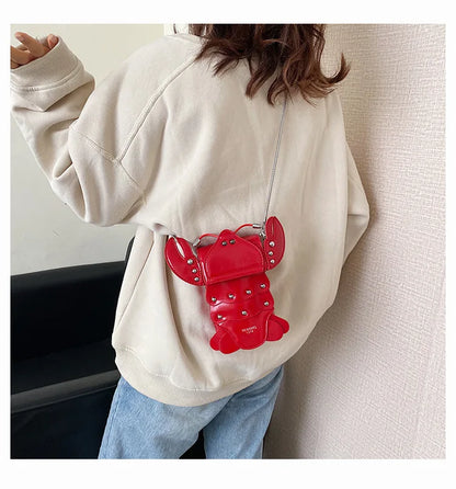 Funny Crayfish Shape Pu Shoulder Bag For Women Summer Red Phone Bag Girls' Chain Small Crossbody Bag