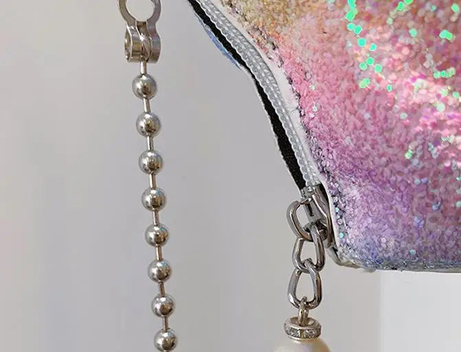 Bolso de verano para mujer, pequeño bolso con lentejuelas y forma de concha, bolso de cadena para mujer, pequeño bolso de hombro con lentejuelas a la moda, bonito bolso cruzado para niña