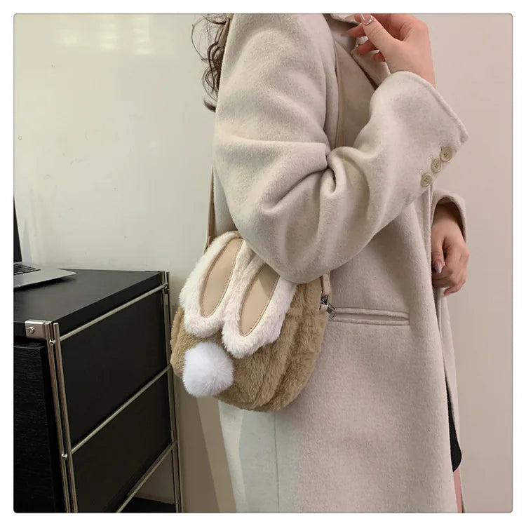 Plush Rabbit Single Shoulder Bag Doll Crossbody Bag For Girls 2024 New Cute Small Coin Wallet Phone Bag Toys For Children