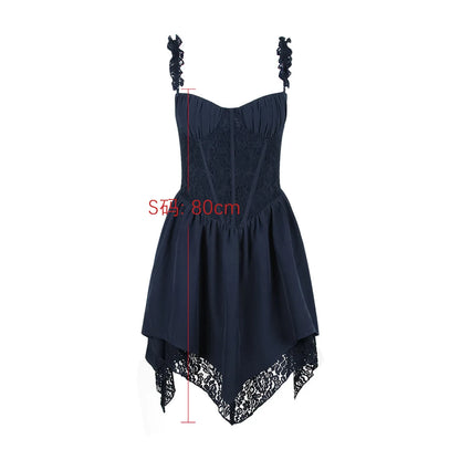 Suninheart Summer Mini Lace Party Dresses Lovely  Navy Blue Sleeveless Spaghetti Strap A Line Dress Fashion Women Clothing 2023